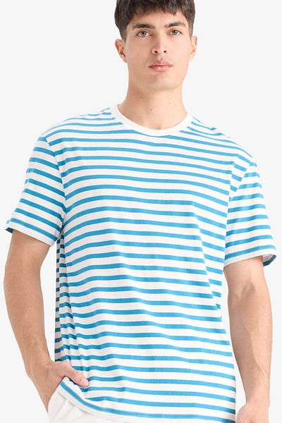 DeFacto Tricou cu mânecă scurtă din bumbac cu dungi E2637AX25SM