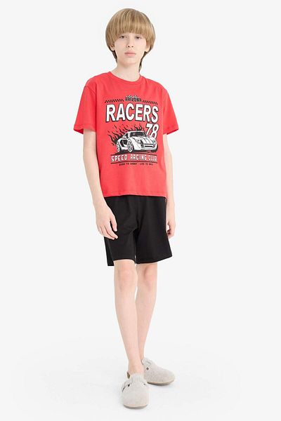 DeFacto Boy's New Pajamas Set Short Sleeve Pajama Top with Flexible Waist Shorts Pajama Bottom F1734A825Hs