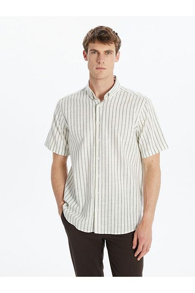 LC Waikiki Southblue Regular Fit Short Sleeve Striped Poplin Men's Shirt