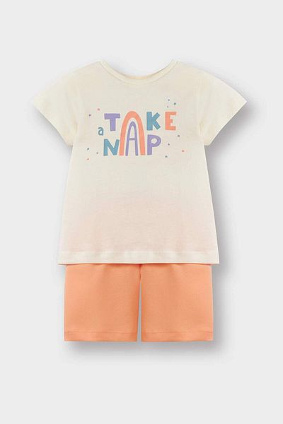 DeFacto Baby Girl 4-Piece Pajama Set Star Patterned Short Sleeve Combed Cotton Top Elastic Waist Shorts E1555A525Hs