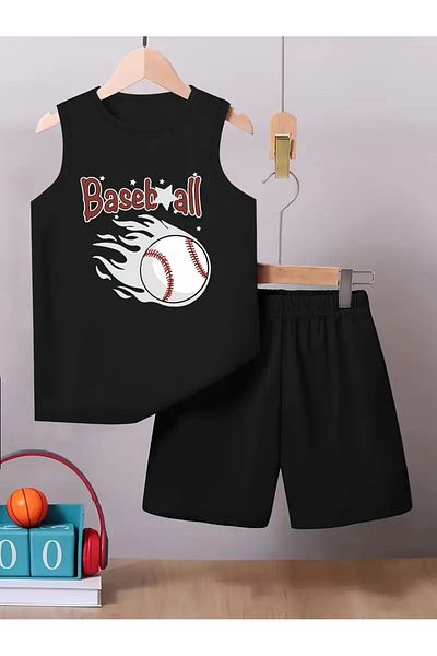 YUNAYT Children's Sleeveless T-Shirt and Shorts Set with Pockets