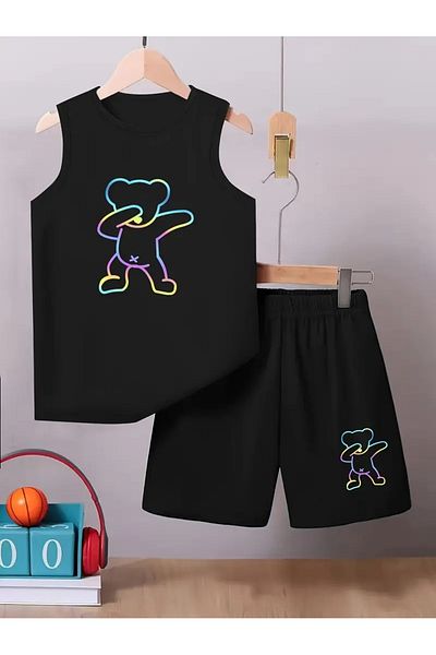 YUNAYT Children's Sleeveless T-Shirt and Shorts Set with Pockets