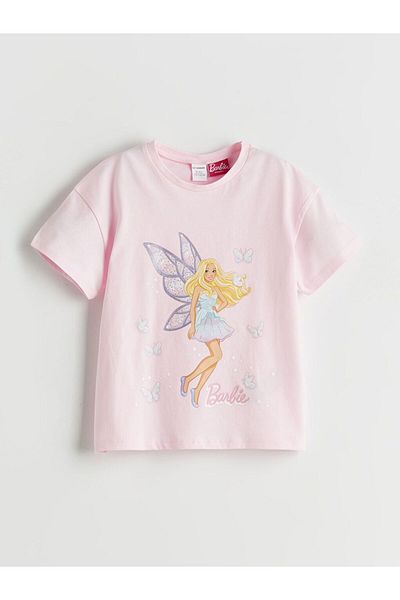 LC Waikiki Παιδικό μπλουζάκι για κορίτσια με στάμπα LCW Kids Crew Neck Barbie