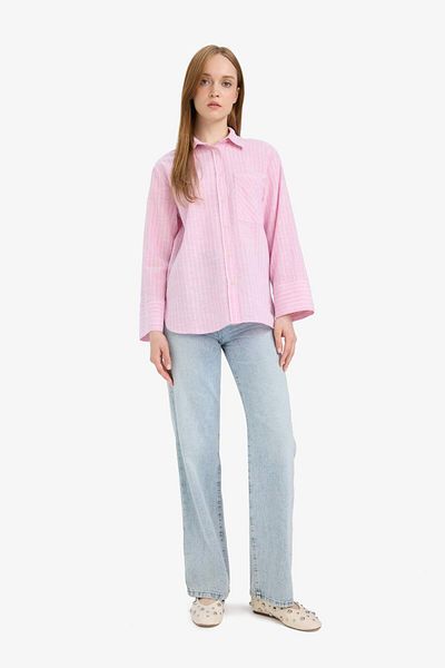 DeFacto Relax Fit Striped Flared Cotton Long Sleeve Shirt Tunic F6314Ax25Sm