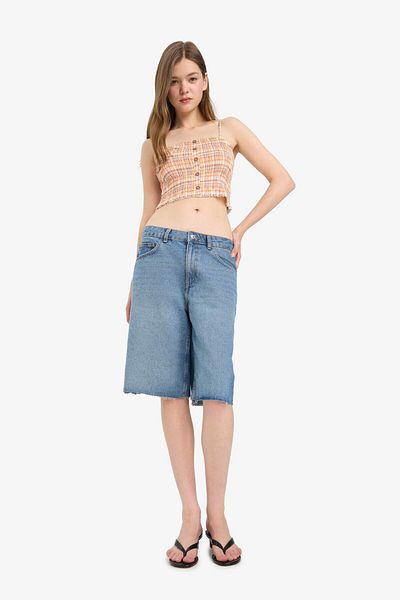 DeFacto Coool Fitted Check Bluse mit Knöpfen und Riemen F5133AX25SM