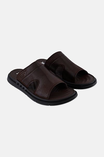 XTI Men Leather Upper Slip On Sandals, Dark Brown