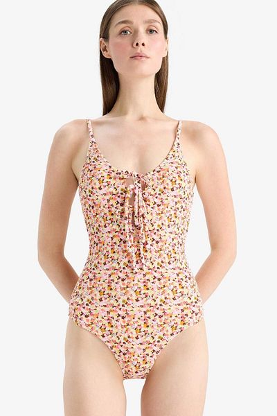 DeFacto Regular Fit Floral Wrap Strap Swimsuit-Fall in Love E5208Ax25Sm