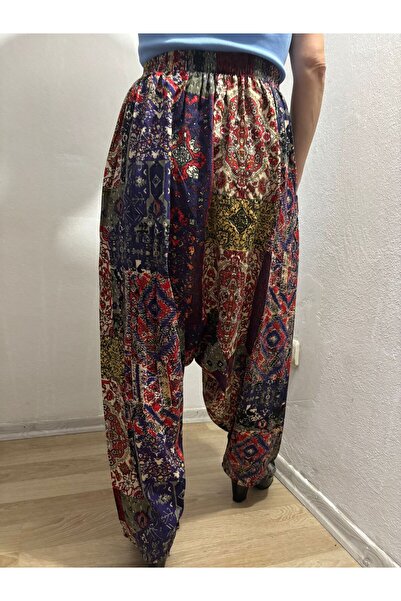 hoaryage Viskon Basma Kumaş Çiçek Desenli Cepli Şalvar %100 Pamuk