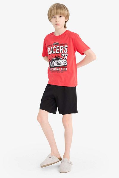 DeFacto Boy's New Pajamas Set Short Sleeve Pajama Top with Flexible Waist Shorts Pajama Bottom F1734A825Hs