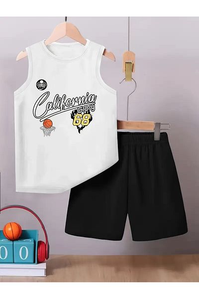 YUNAYT Children's Sleeveless T-Shirt and Shorts Set with Pockets