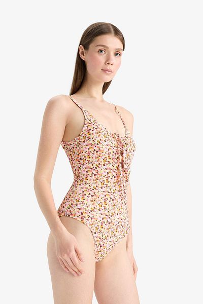 DeFacto Regular Fit Floral Wrap Strap Swimsuit-Fall in Love E5208Ax25Sm