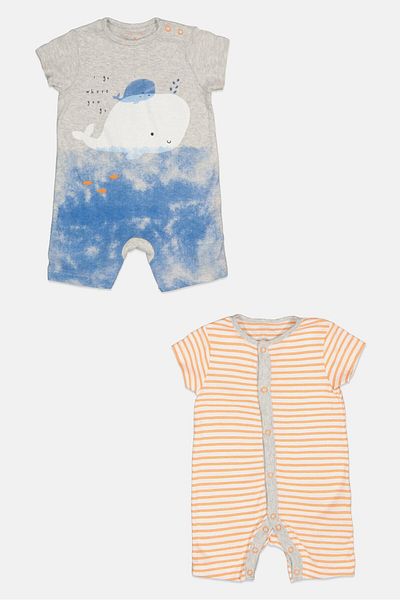 MOTHERCARE Toddlers Boy 2 Pack Short Sleeve Graphic Print Bodysuits, Multicolor