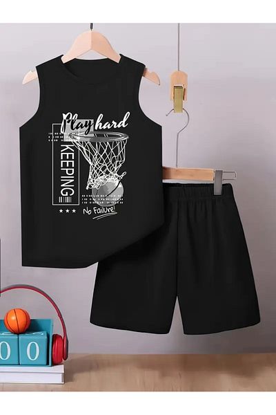 YUNAYT Children's Sleeveless T-Shirt and Shorts Set with Pockets