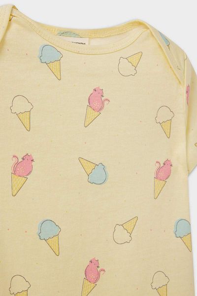 DeFacto Baby Girl Newborn Ice Cream Pattern Combed Cotton Short Sleeve Jumpsuit E4024A525Hs