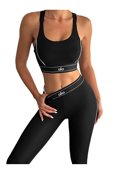 MODA مجموعة ملابس اليوغا - البيلاتس - اللياقة البدنية باللون الأسود يبرز انحن...