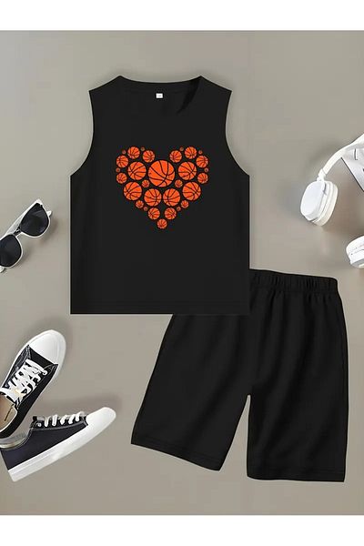 YUNAYT Children's Sleeveless T-Shirt and Shorts Set with Pockets