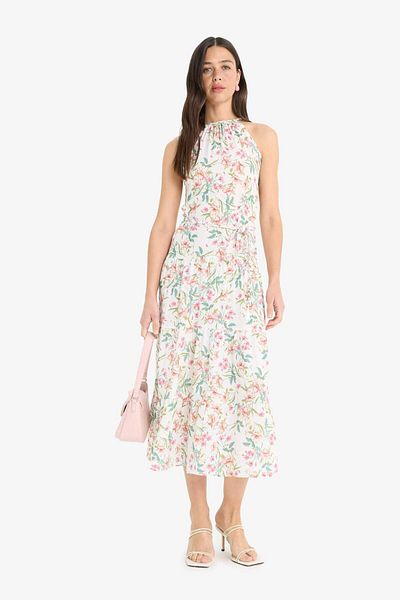 DeFacto Halter Neck Floral Moroccan Sleeveless Midi Dress F7114Ax25Sm