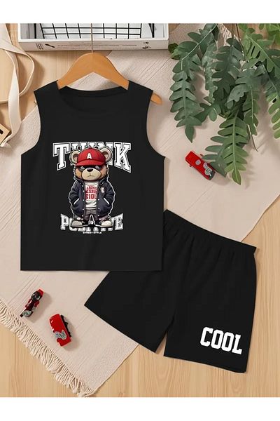 YUNAYT Children's Sleeveless T-Shirt and Shorts Set with Pockets