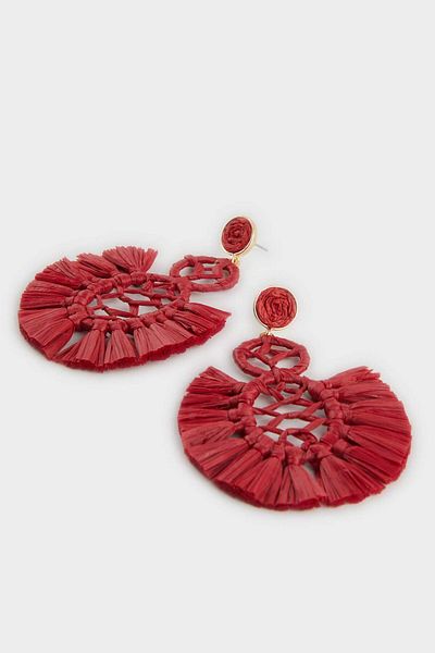 DeFacto Women's Burgundy Straw Detailed Earrings F0852Axns