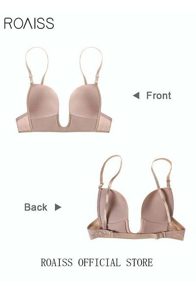 ROAISS Women's Smooth Plunge Bras U-shaped Gathered Seamless Low-cut Backless for Wedding Dress