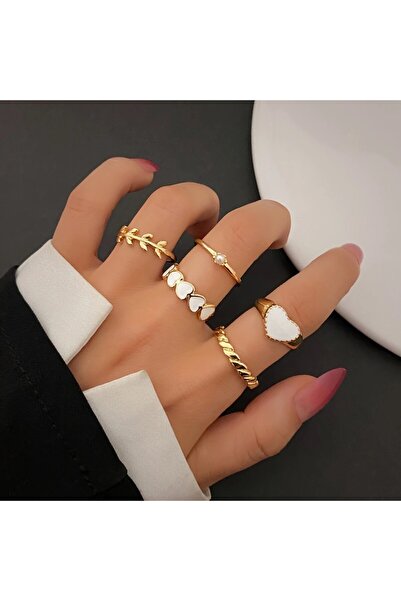 Perry Accesories طقم خواتم مكون من 5 قطع طقم خواتم مينا للنساء طقم خواتم ذهبي...