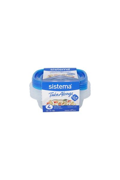 Generic مجموعة أوعية طعام مربعة سهلة التكديس من سيستيما، 4 قطع، شفافة وزرقاء، سعة 669 مل، 54105