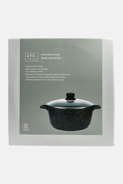 YOTO Cast Aluminum Deep Casserole, Black