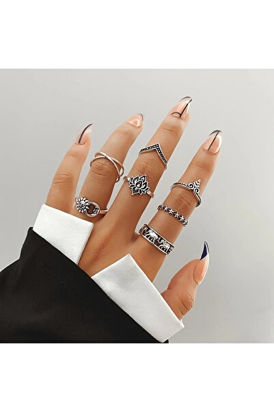 Perry Accesories 7 Adet Ayarlanabilir Eklem Yüzük Seti Gold Yüzük Kadın Çoklu...