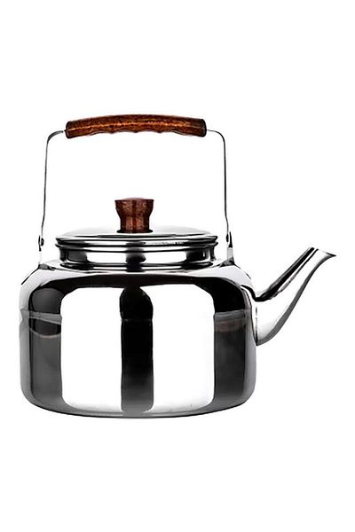Generic Bister Stainless Steel Leak-Proof Wide Mouth Tea Kettle with Wooden Handle Silver and Brown 3 Liter