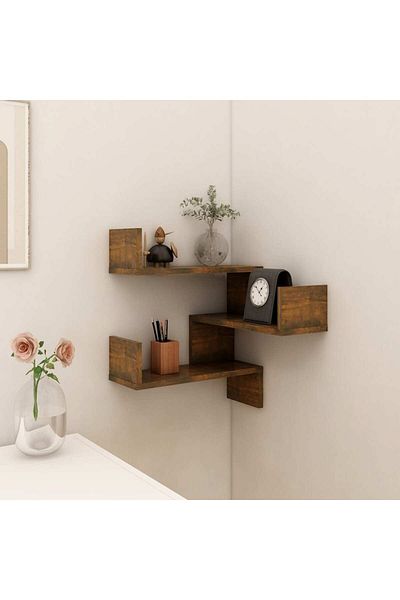 vidaxl Wall Corner Shelf Smoked Oak 40x40x50 cm Engineered Wood