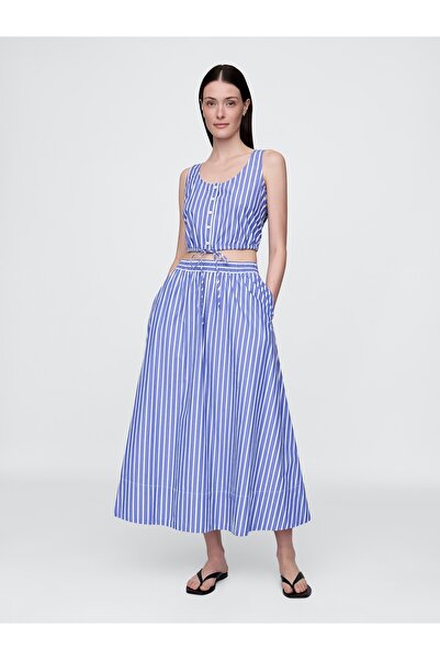 GAP Kadın Mavi Poplin Maxi Etek