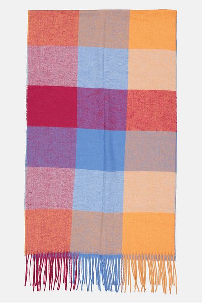 Fire & Glory Women Plaid Scarf 32 H x 164 L cm, Orange/Red