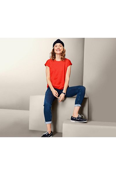 Tchibo Women Round Neck Plain Short Sleeve T-shirt, Orange