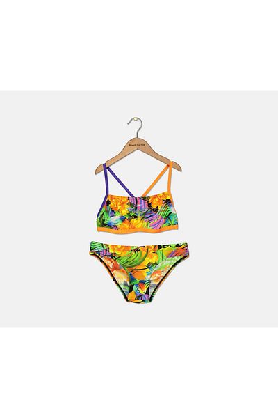 SPEEDO Flipturns Funk Burst Two Piece Crossback Swimsuit, Orange Combo