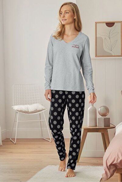 Tchibo Women 2 Piece Printed Pajamas Set, Grey