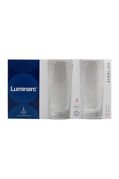 Generic أكواب لومينارك الزجاجية الفاخرة من 3 قطع، شفافة، سعة 330 مل، P1562(D9686)