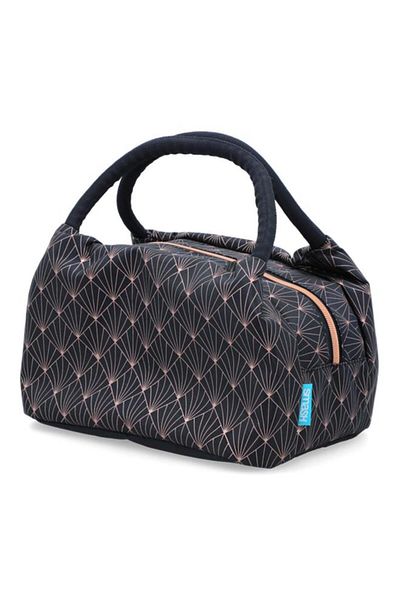 Generic smash Zipper Closure Geo Diamond Pattern Paddington Lunch Bag Navy and Beige