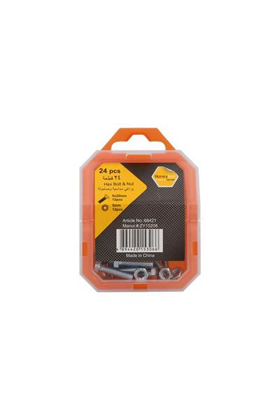 Generic برغي سداسي وصامولة مقاومة للتآكل من هوني بي، 24 قطعة، فضي اللون، مقاس 5 × 20 مم، ZY15208