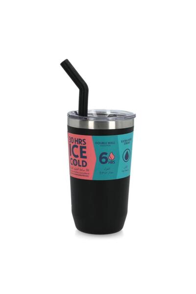 Generic smash Double Wall Smoothie and Coffee Tumbler with Extra Wide Straw Black 450ml 5604