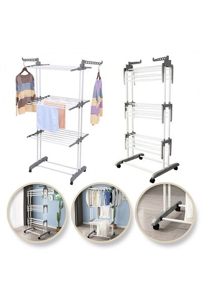 ECARLA Large vertical clothes dryer, foldable, on wheels, 3 levels, white, max 40 kg, JollyMag, SU02