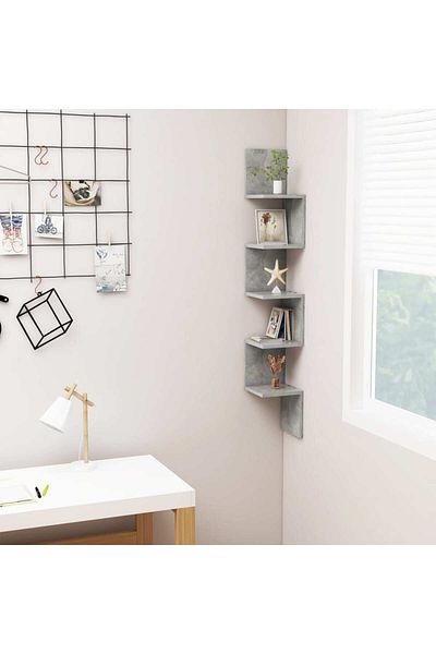 vidaxl Wall Corner Shelf Concrete Grey 20x20x127.5 cm Engineered Wood
