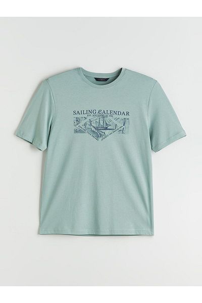 LC Waikiki Southblue Crew Neck Printed Combed Cotton Men's T-Shirt