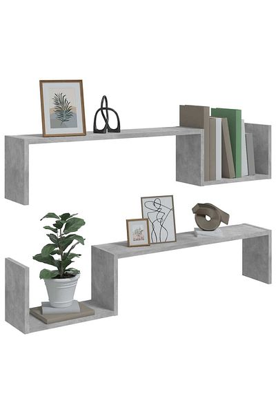 vidaxl Wall Shelf 2 pcs Concrete Grey 100x15x20 cm Engineered Wood