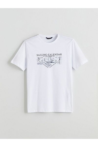 LC Waikiki Southblue Crew Neck Printed Combed Cotton Men's T-Shirt