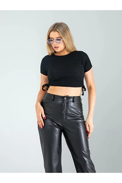 KarşıVitrin Side Gathered Crop Top Black