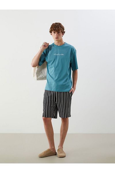 LC Waikiki Xside Men's Knitted Shorts with Tie-Up Stripes