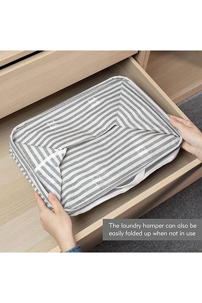 dökerler DOKEHOM laundry basket, polyester, gray/white, 41L x 32W x 61H cm
