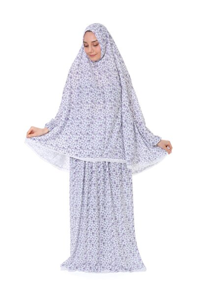 elanesa Kadın Pratik Namaz Elbisesi İkili Kollu ve Dantel Detaylı - Mor - OULABI MIR