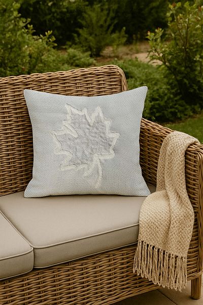 Rivaİstanbul White Leaf Straw Look Woven Punch Throw Pillow Cover