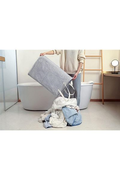 DOKER MAN Dokehom laundry basket, polyester, white/blue, 41 x 32 x 61 cm